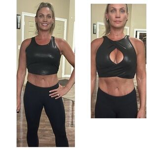 Joe fresh black faux leather pleather keyhole cutout reversible sports bra M NWT